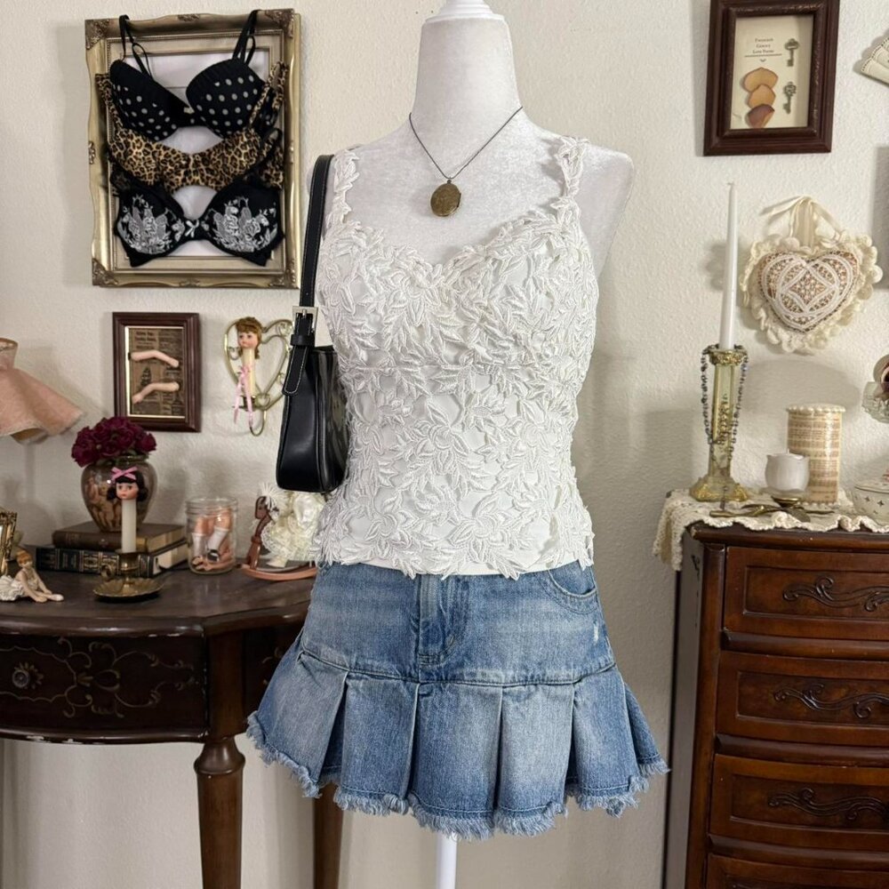 y2k fairy grunge whimsical floral appliqué cami - Picture 2 of 6